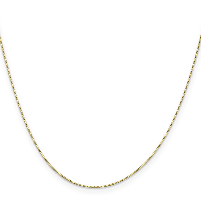 10K Solid Yellow Gold 0.5mm Box Link Chain Necklace