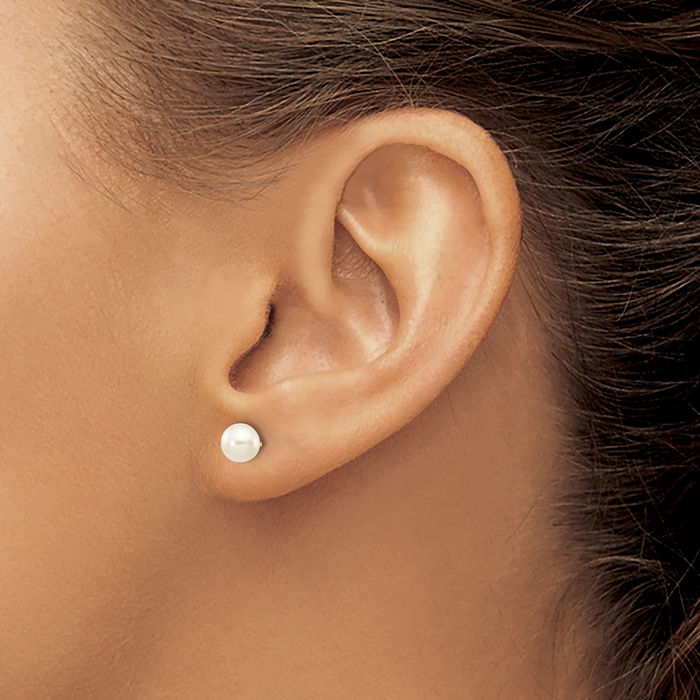10K Solid Yellow Gold 5mm White Round Freshwater Cultured Pearl Stud Earrings