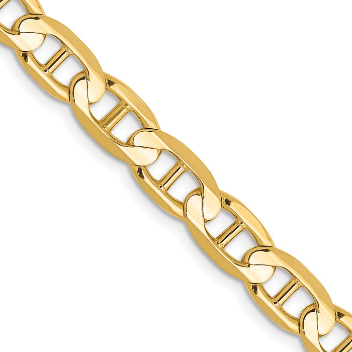 10K Solid Yellow Gold 6.25mm Concave Anchor Mariner Link Chain Necklace