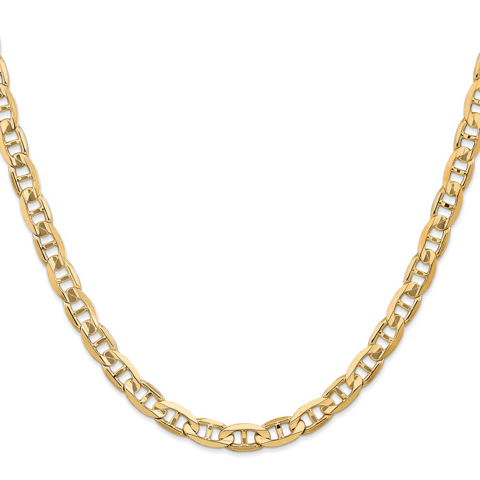 10K Solid Yellow Gold 6.25mm Concave Anchor Mariner Link Chain Necklace