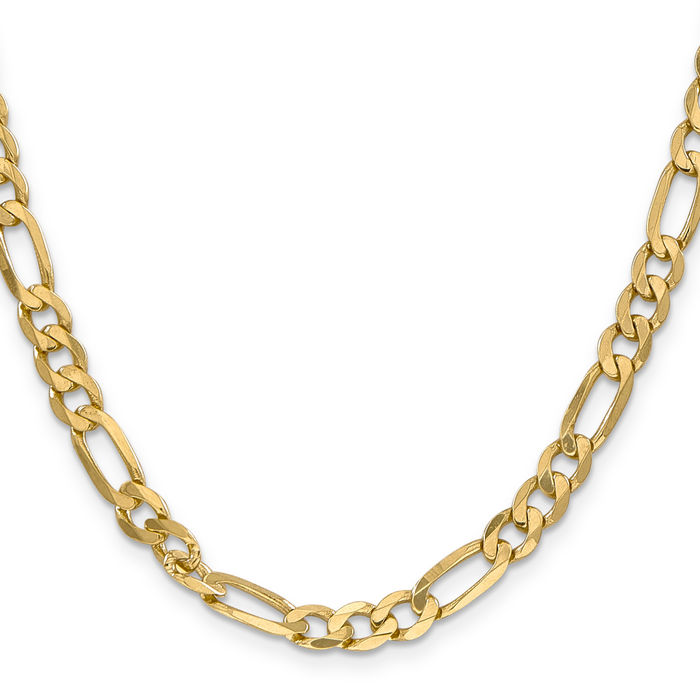 10K Solid Yellow Gold 6.25mm Figaro Link Chain Necklace