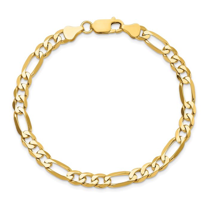 10K Solid Yellow Gold 6.25mm Figaro Link Chain Bracelet