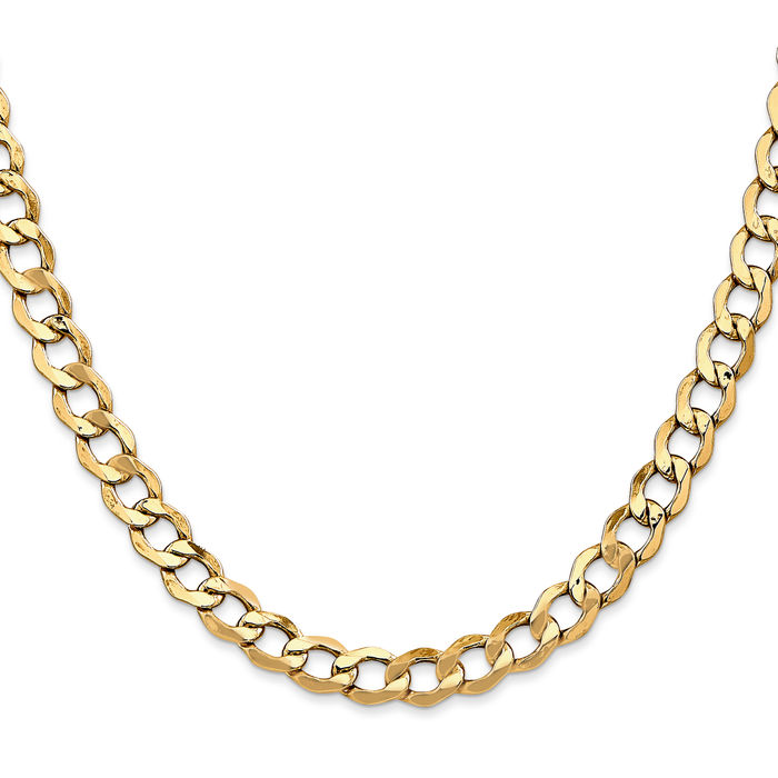 10K Solid Yellow Gold 6.5mm Curb Link Chain Necklace