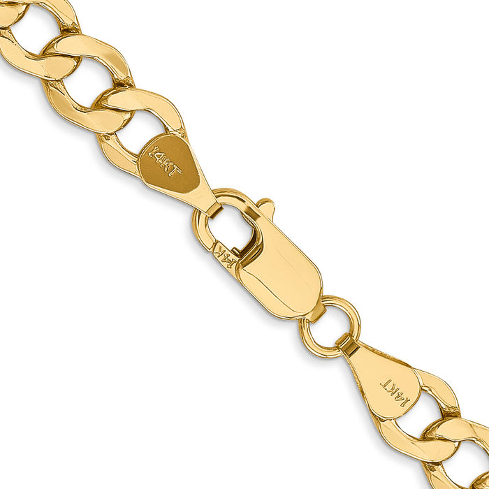 10K Solid Yellow Gold 6.5mm Curb Link Chain Necklace