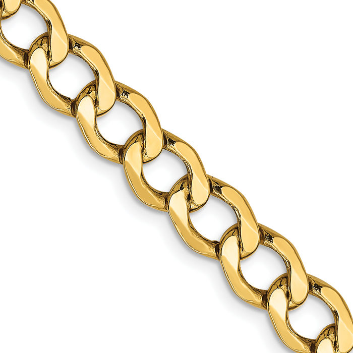 10K Solid Yellow Gold 6.5mm Curb Link Chain Necklace