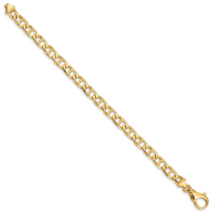 10K Solid Yellow Gold 8.5mm Anchor Mariner Link Chain Bracelet