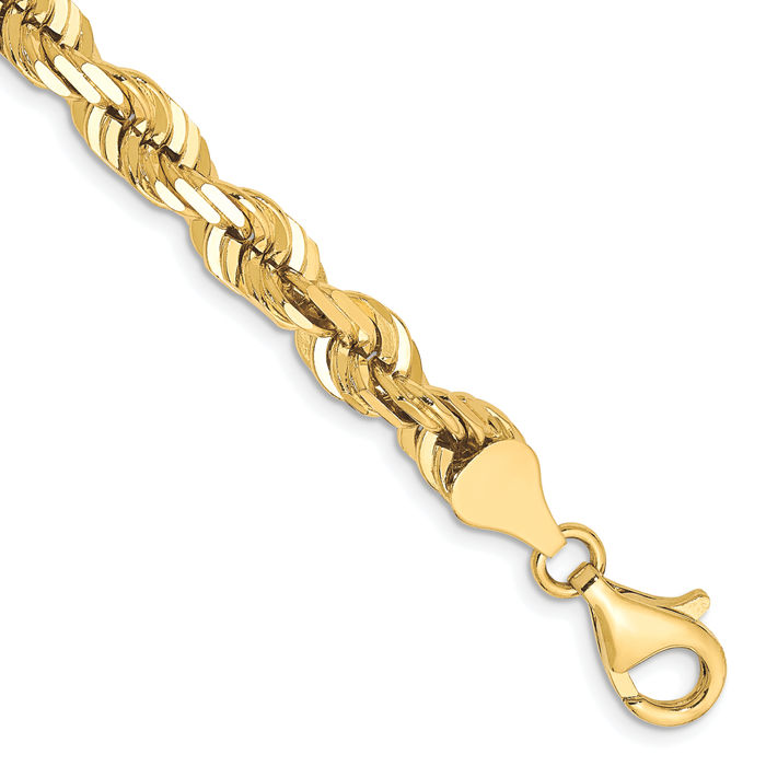 10K Solid Yellow Gold 6.5mm Rope Chain Bracelet