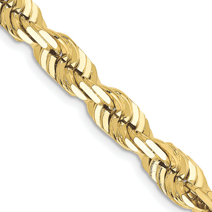 10K Solid Yellow Gold 6.5mm Rope Chain Twisted Link Necklace