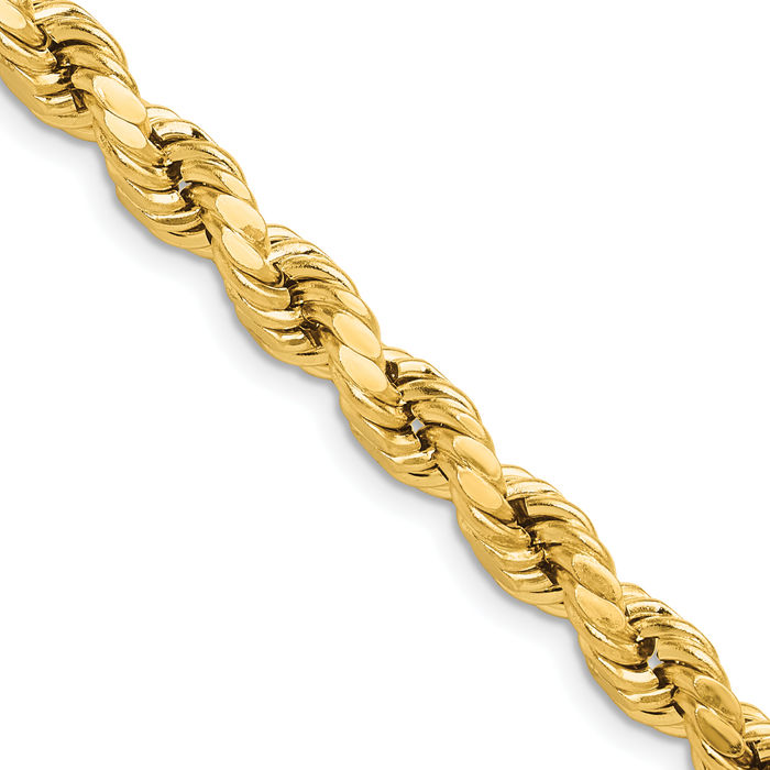 10K Solid Yellow Gold 6.5mm Rope Chain Twisted Link Necklace