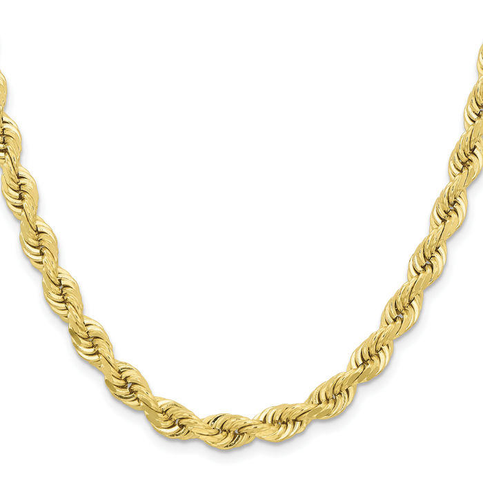 10K Solid Yellow Gold 6.5mm Rope Chain Twisted Link Necklace