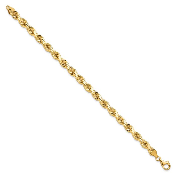 10K Solid Yellow Gold 6.5mm Rope Chain Bracelet