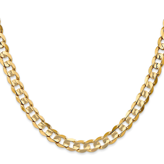 10K Solid Yellow Gold 6.75mm Concave Curb Link Chain Necklace