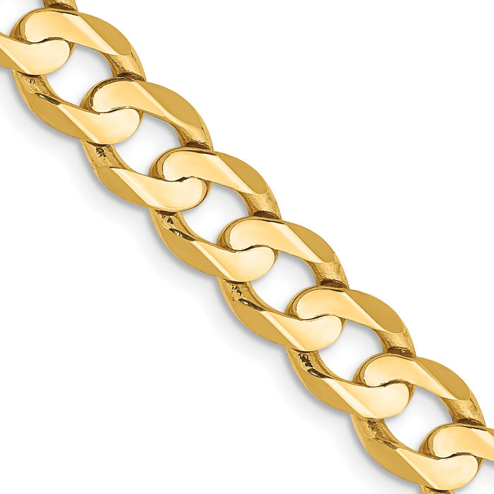 10K Solid Yellow Gold 6.75mm Concave Curb Link Chain Necklace