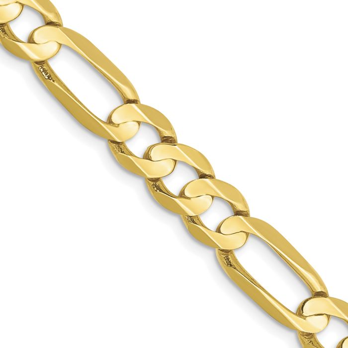 10K Solid Yellow Gold 6.75mm Concave Figaro Link Chain Necklace