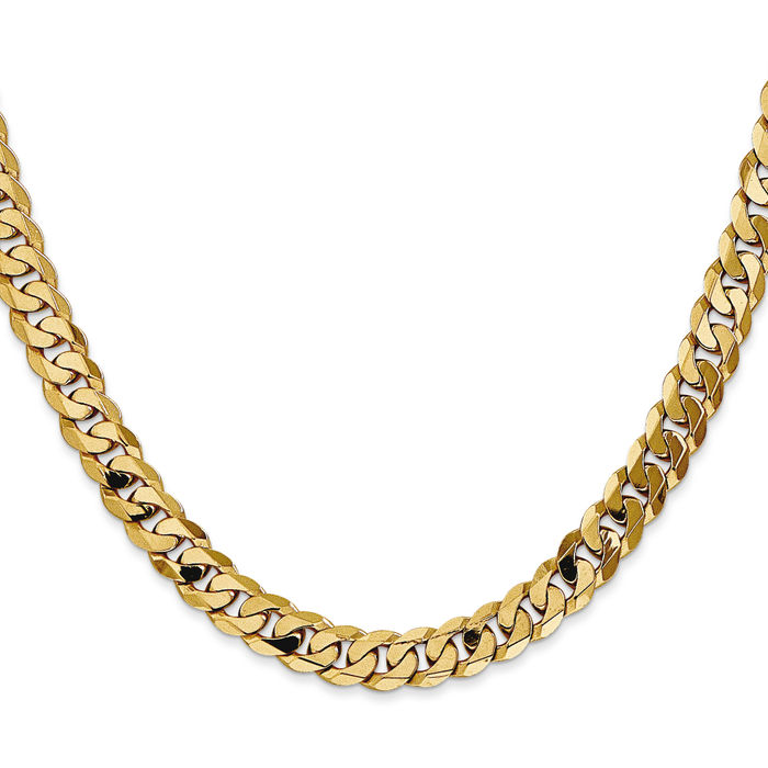 10K Solid Yellow Gold 6.75mm Curb Link Chain Necklace