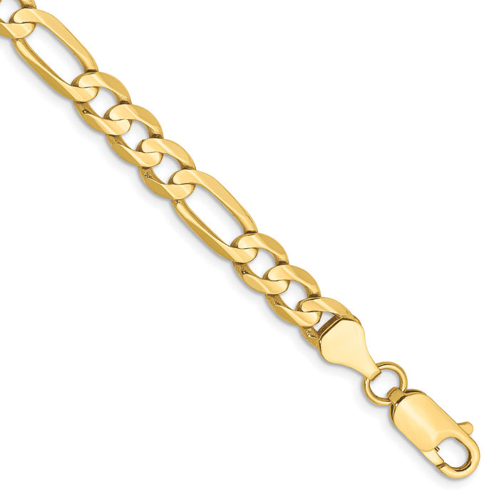 10K Solid Yellow Gold 6mm Concave Figaro Link Chain Bracelet