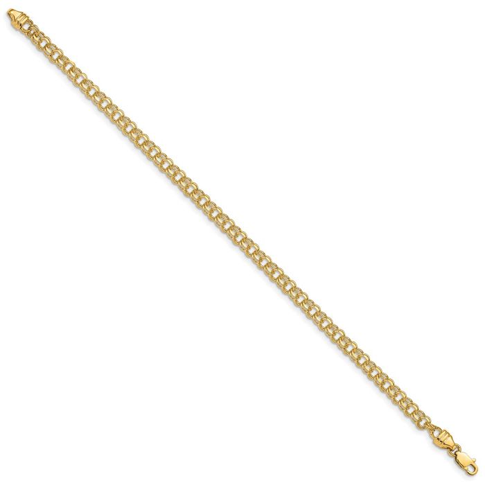 10K Solid Yellow Gold 3.75mm Double Link Chain Charm Bracelet