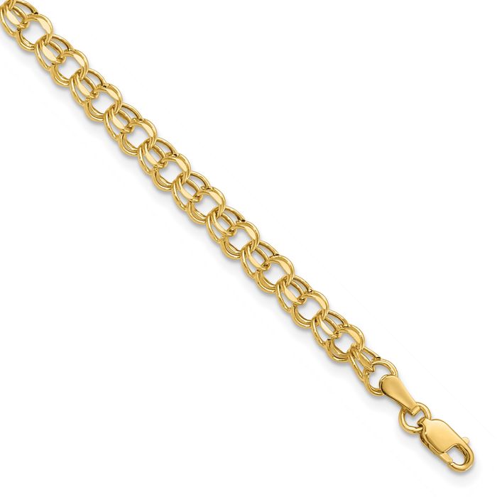 10K Solid Yellow Gold 4.5mm Double Link Chain Charm Bracelet