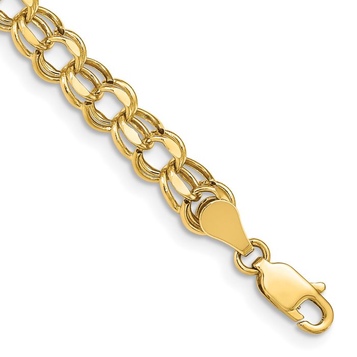 10K Solid Yellow Gold 5.5mm Double Link Charm Bracelet - Picture 7 of 18