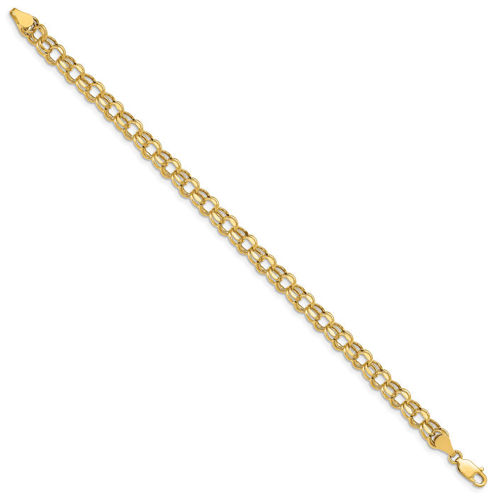 10K Solid Yellow Gold 5.5mm Double Link Chain Charm Bracelet