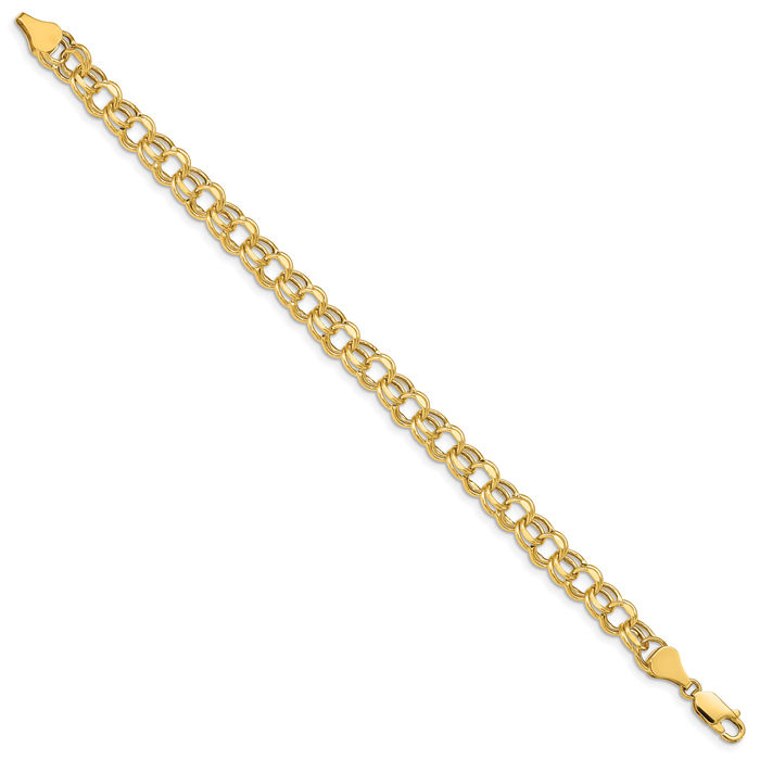 10K Solid Yellow Gold 6.5mm Double Link Chain Charm Bracelet