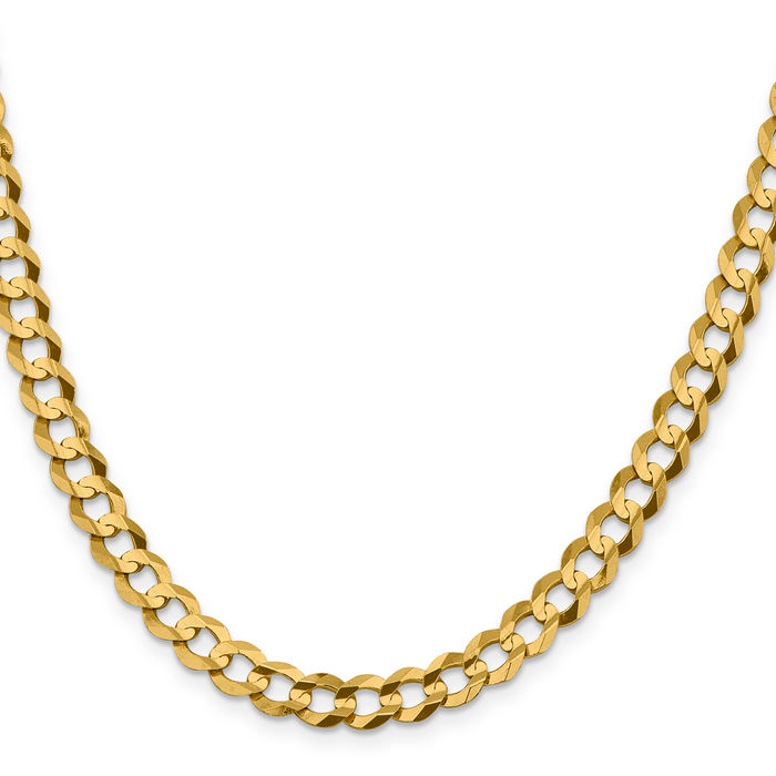 10K Solid Yellow Gold 7.2mm Cuban Curb Link Chain Necklace