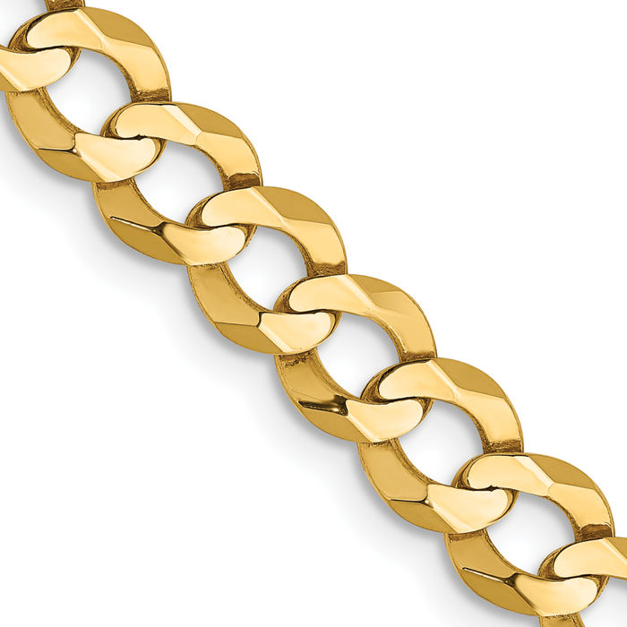 10K Solid Yellow Gold 7.2mm Cuban Curb Link Chain Necklace