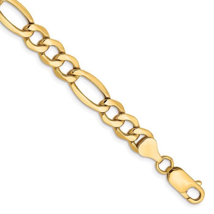 10K Solid Yellow Gold 7.3mm Figaro Link Chain Bracelet