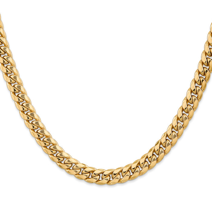 10K Solid Yellow Gold 7.3mm Miami Cuban Curb Link Chain Necklace