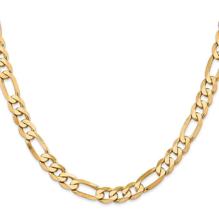 10K Solid Yellow Gold 7.5mm Figaro Link Chain Necklace