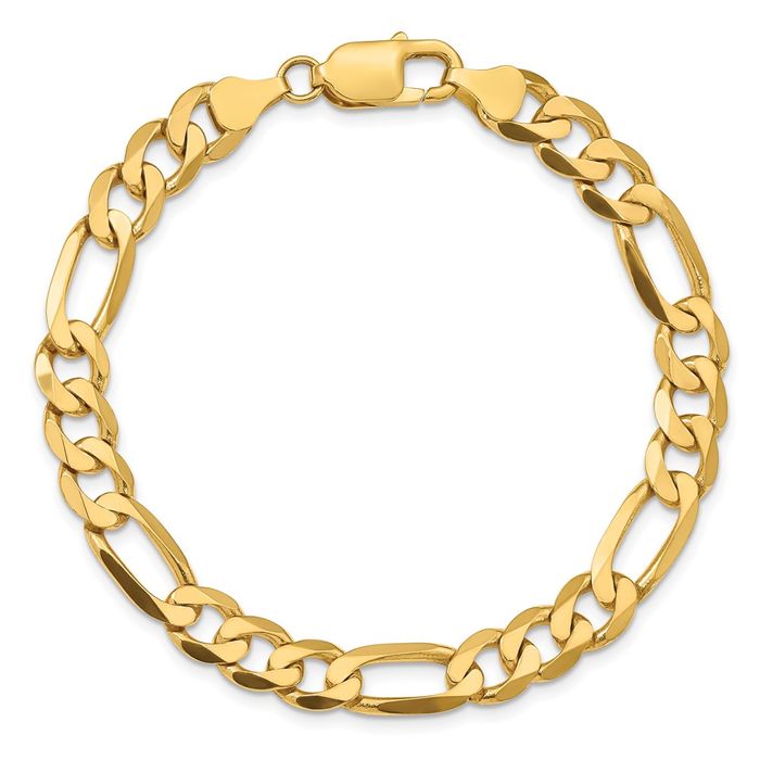 10K Solid Yellow Gold 7.5mm Figaro Link Chain Bracelet