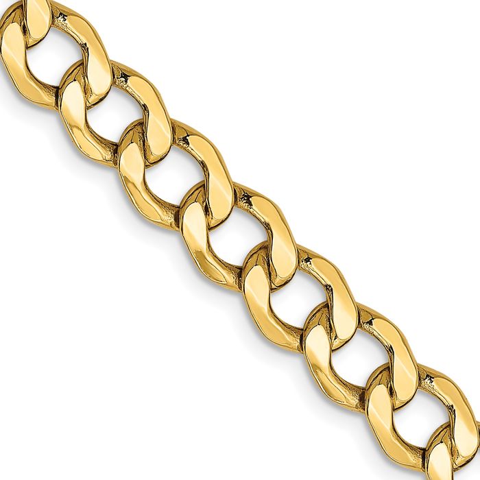 10K Solid Yellow Gold 7mm Curb Link Chain Necklace