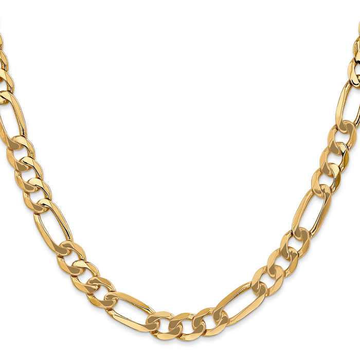 10K Solid Yellow Gold 7mm Figaro Link Chain Necklace