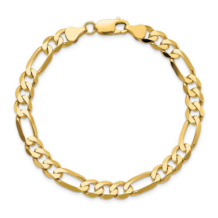 10K Solid Yellow Gold 7mm Figaro Link Chain Bracelet