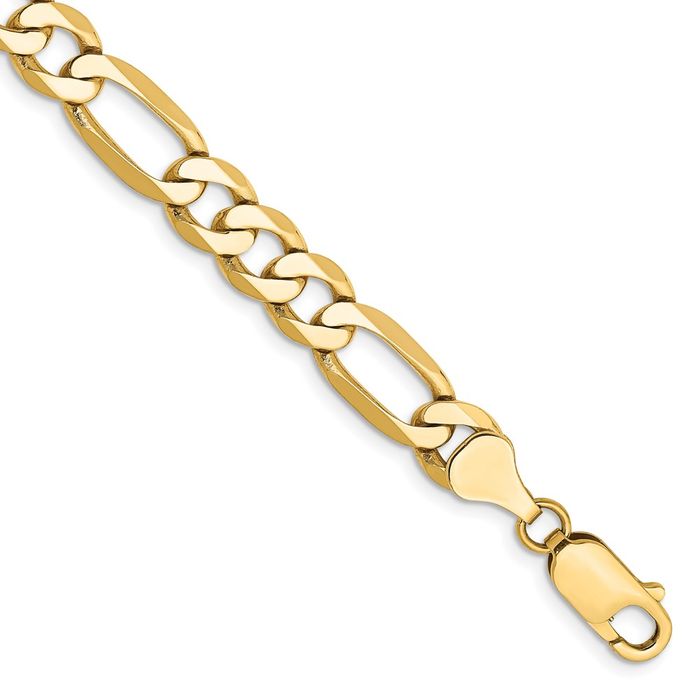 10K Solid Yellow Gold 7mm Figaro Link Chain Bracelet