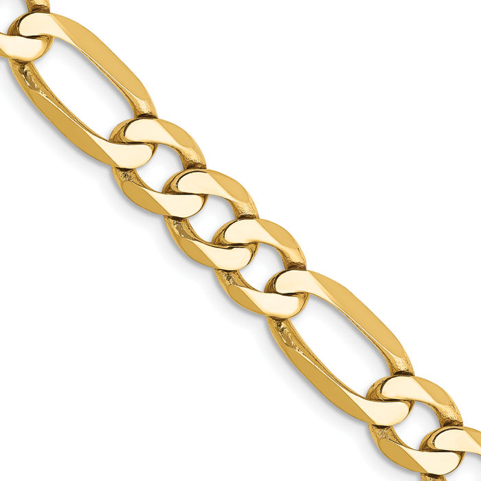 10K Solid Yellow Gold 7mm Figaro Link Chain Necklace