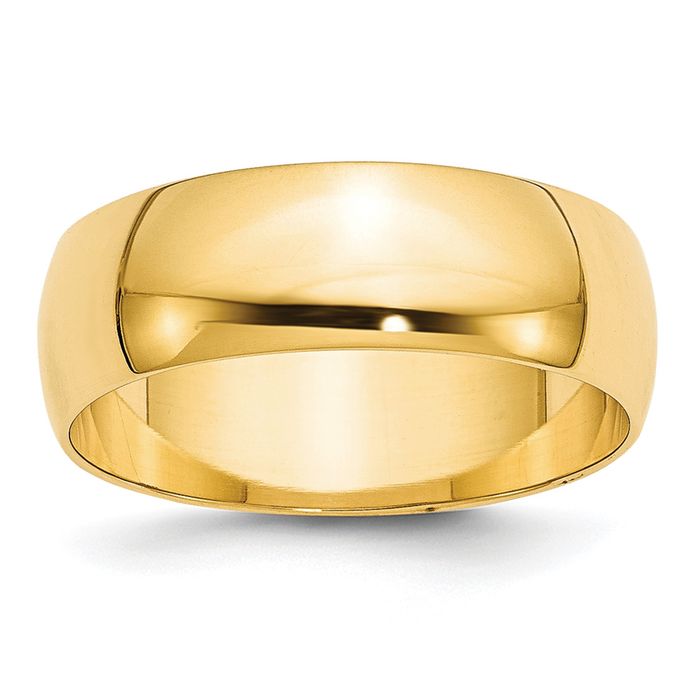 10K Solid Yellow Gold 7mm Half Round Classic Wedding Ring