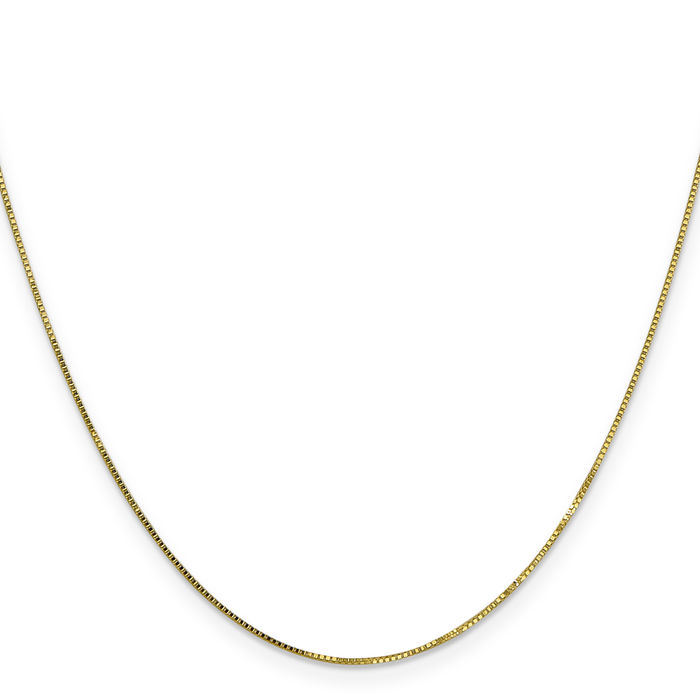 10K Solid Yellow Gold 0.7mm Box Link Chain Necklace