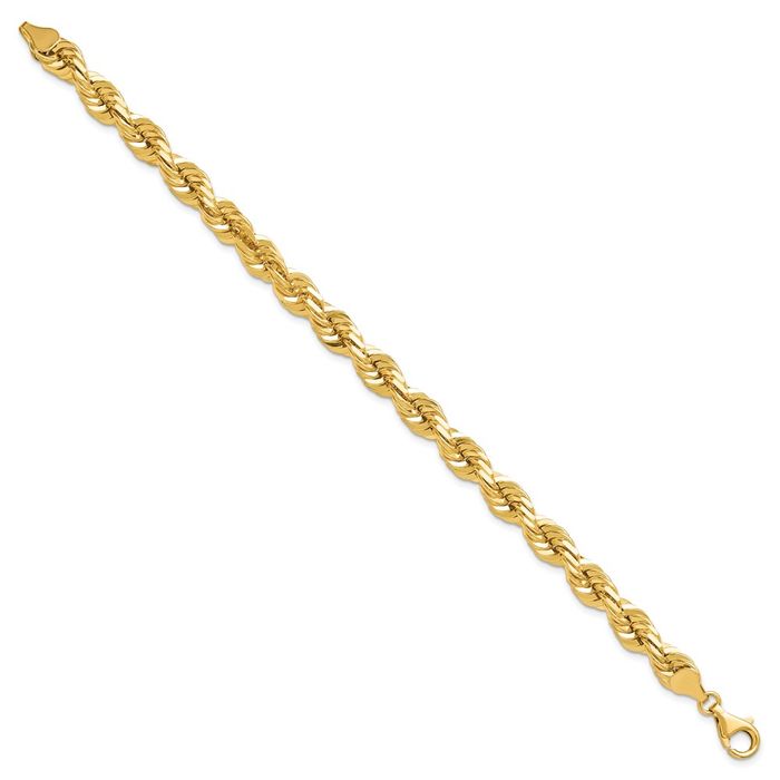 10K Solid Yellow Gold 7mm Rope Chain Bracelet