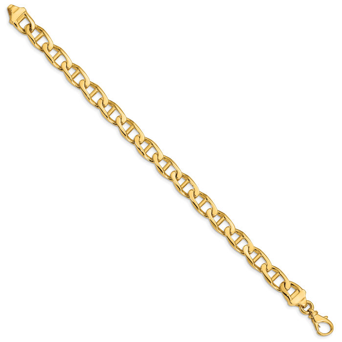 10K Solid Yellow Gold 8.5mm Anchor Mariner Link Chain Bracelet