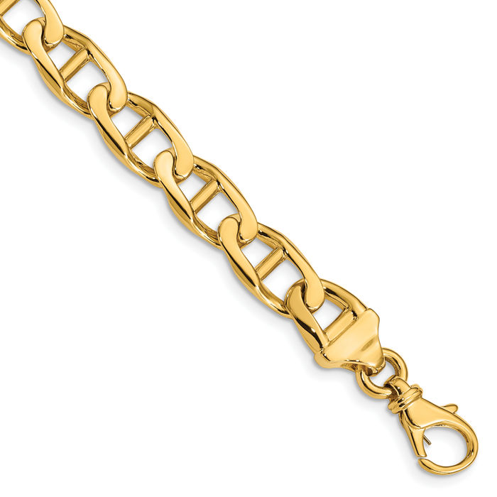 10K Solid Yellow Gold 8.5mm Anchor Mariner Link Chain Bracelet