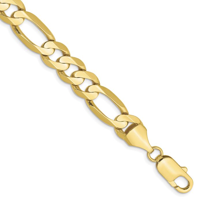 10K Solid Yellow Gold 8.75mm Concave Figaro Link Chain Bracelet