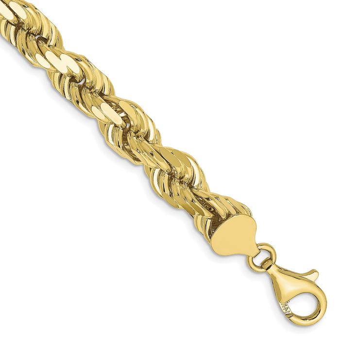 10K Solid Yellow Gold 8mm Rope Chain Bracelet