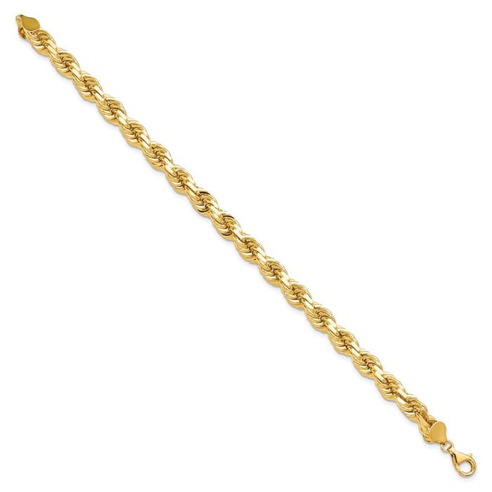 10K Solid Yellow Gold 8mm Rope Chain Bracelet