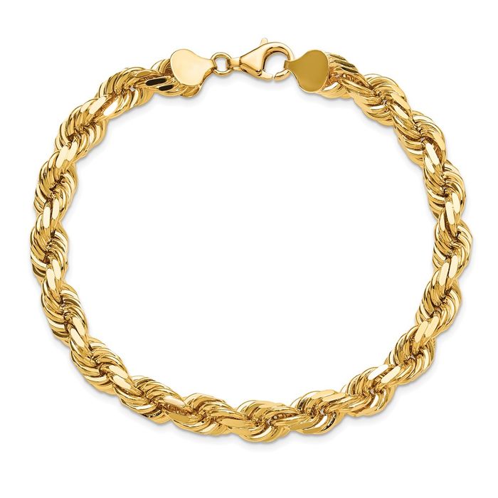 10K Solid Yellow Gold 8mm Rope Chain Bracelet