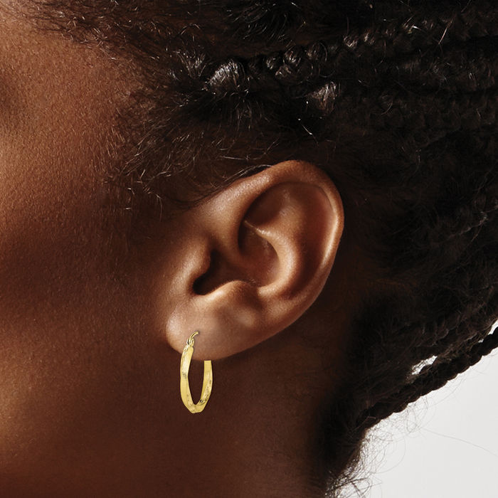 10K Solid Yellow Gold 2.5mm Twisted Round Medium Hoop Earrings