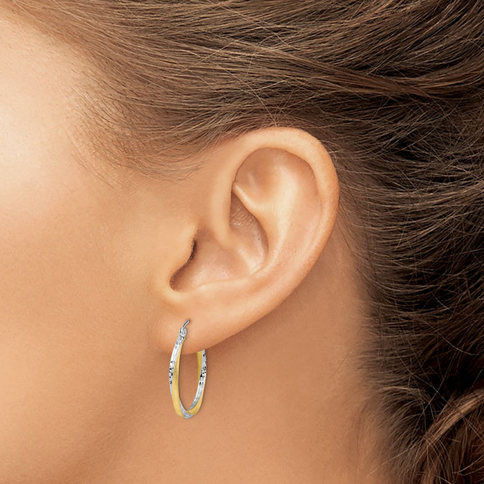 10K Solid Yellow Gold 2.5mm Twisted Round Medium Hoop Earrings