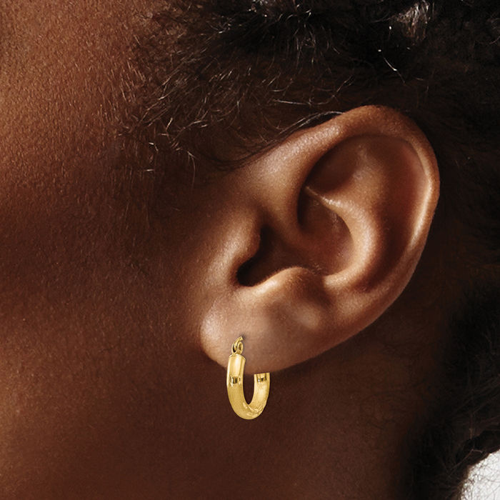 10K Solid Yellow Gold 3mm Round Huggie Small Hoop Earrings
