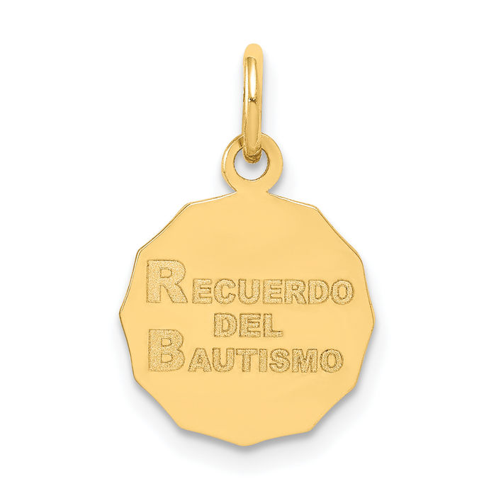 10K Solid Yellow Gold Baptism Christening Initiation Spanish Recuerdo Del Bautismo Back Necklace Christian Religious Chain Pendant Faith Charm