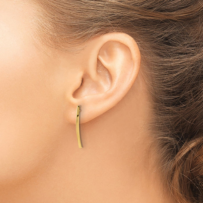 10K Solid Yellow Gold Bar Line Stud Earrings